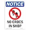 Signmission Safety Sign, OSHA Notice, 18" Height, Aluminum, No Crocs In Shop Sign With Symbol, Portrait OS-NS-A-1218-V-14474 - alternate 1
